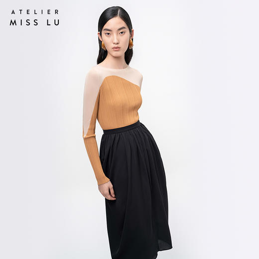 【夜色波纹】立裁垂褶设计黑色高腰半裙/000110A 商品图1