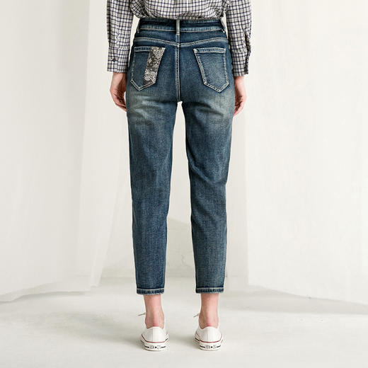 Famecoco范可儿拼接牛仔裤设计感小众直筒裤F218GA003 商品图3