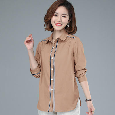 HH-X21GF557 纯棉衬衫女韩版2021新款潮早春女上衣气质通勤宽松长袖衬衣女春秋 商品图1