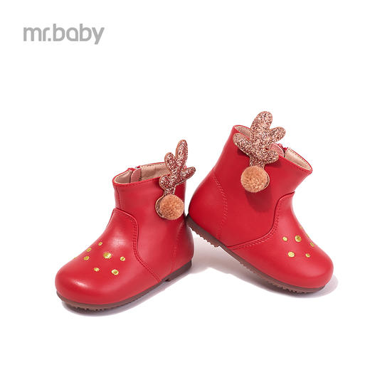 mrbaby儿童短靴 2021秋冬新款可爱鹿角加绒女童公主靴宝宝靴1-3岁 商品图1