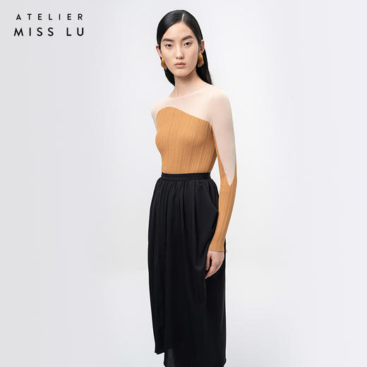 【夜色波纹】立裁垂褶设计黑色高腰半裙/000110A 商品图2