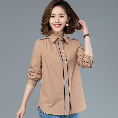 HH-X21GF557 纯棉衬衫女韩版2021新款潮早春女上衣气质通勤宽松长袖衬衣女春秋 商品图0