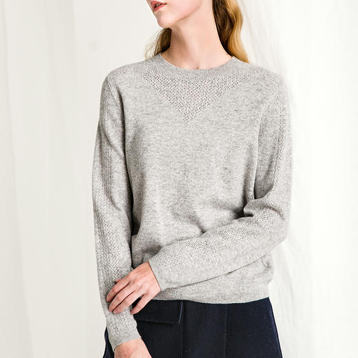 Famecoco范可儿长袖针织衫白色秋冬修身羊毛打底衫薄F218DB017 商品图3