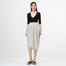 【湖色波纹】云母绿立裁垂褶高腰半裙/000110