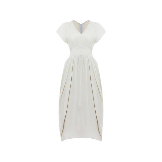 【舒夜森晚】云母绿立裁垂褶V领落肩收腰连衣裙/0000746 商品图4