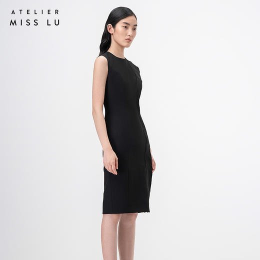 【曜】立体层次裁片拼接黑色修身连衣裙/0000760A 商品图1