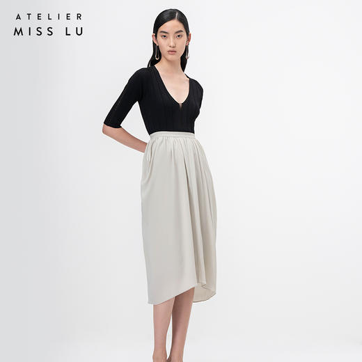 【湖色波纹】云母绿立裁垂褶高腰半裙/000110 商品图2