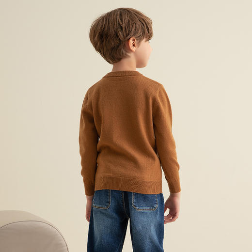 【玉米童装羊绒套衫】21年秋冬童装100%山羊绒套衫圆领套衫卡其卡通图案针织毛衣 商品图4