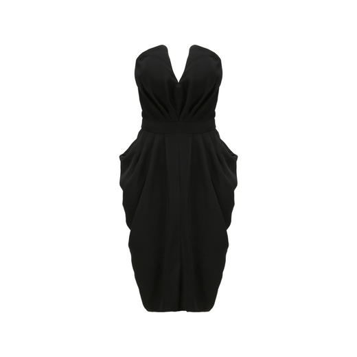 【黑莓之夜】立裁垂褶黑色深V心形抹胸鱼骨连衣裙/0000767 商品图4