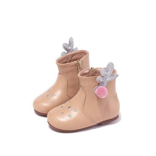 mrbaby儿童短靴 2021秋冬新款可爱鹿角加绒女童公主靴宝宝靴1-3岁 商品图0