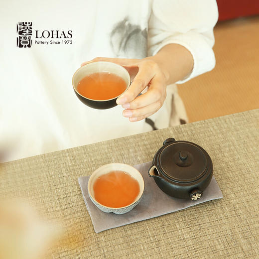 陆宝陶瓷快客杯知足常乐旅行茶具便携一壶两杯户外山竹水果茶具（禅风黑） 商品图2