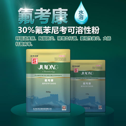 【氟考康】巨龙动保 30%氟苯尼考可溶性粉兽药禽药兽用药100/500g 商品图1