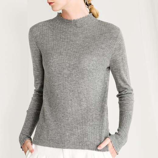Famecoco范可儿坑条针织衫优雅秋冬季修身打底衫F218DB009 商品图2