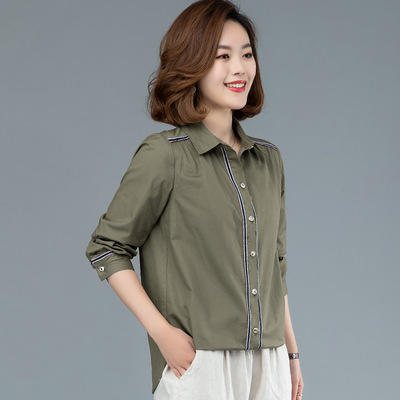 HH-X21GF557 纯棉衬衫女韩版2021新款潮早春女上衣气质通勤宽松长袖衬衣女春秋 商品图3