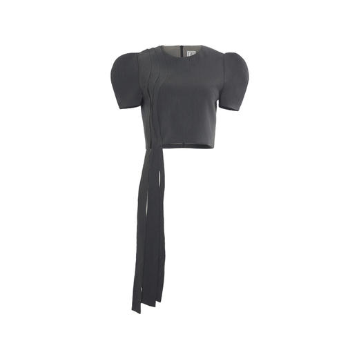 【玛格丽特】立体层次裁片拼接烟灰色泡泡袖上衣/00210 商品图4