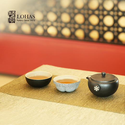 陆宝陶瓷快客杯知足常乐旅行茶具便携一壶两杯户外山竹水果茶具（禅风黑） 商品图3