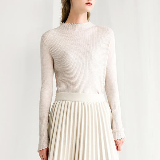 Famecoco范可儿坑条针织衫优雅秋冬季修身打底衫F218DB009 商品图1