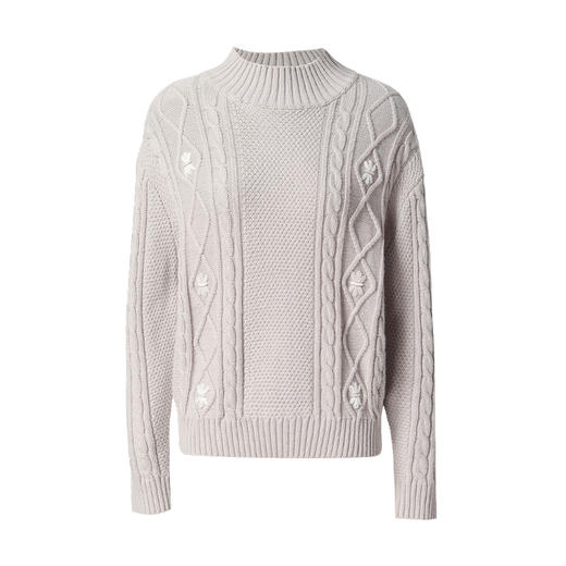 Famecoco范可儿半高领毛衣女秋冬宽松慵懒风菱形提花羊毛针织毛衣F218DB014 商品图4