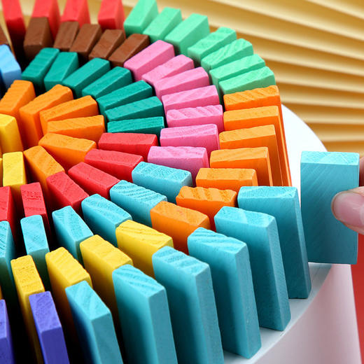 【儿童玩具】彩色多米诺骨牌儿童木制多米诺积木套装积木玩具 商品图3