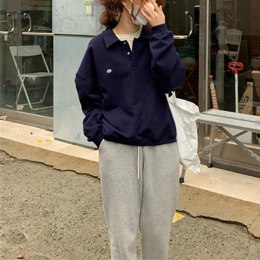 【卫衣】新款韩国东大门慵懒翻领宽松卫衣女棉刺绣长袖显瘦 商品图3