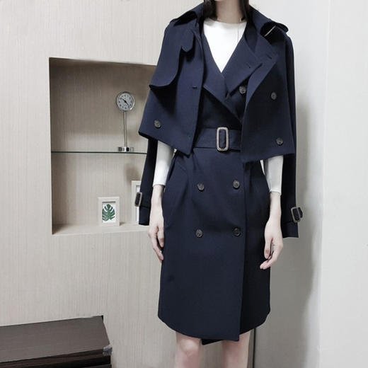【服饰鞋包】韩版春季新款两件套大码修身休闲中长款风衣外套女装 商品图1