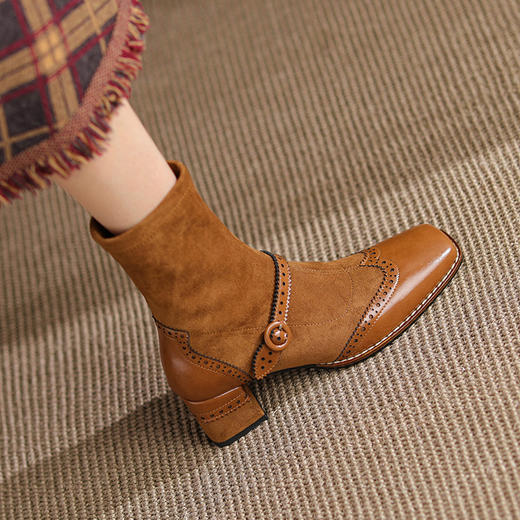 MG  9367复古粗跟瘦瘦靴牛皮马丁靴布洛克侧拉链 商品图3