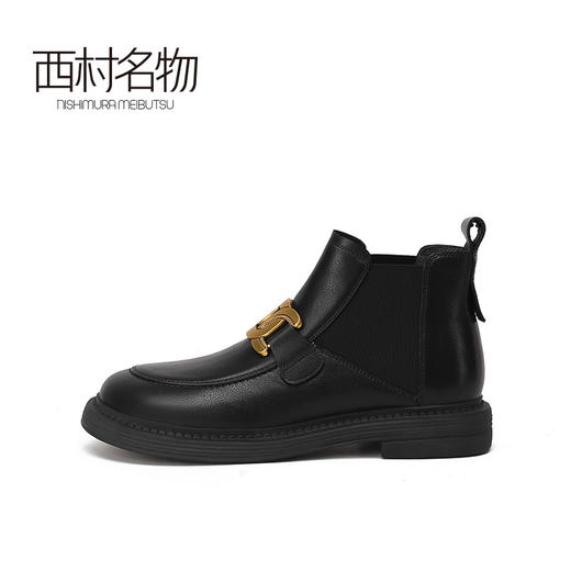 西村名物2021秋冬新款设计金属扣低跟牛皮时尚女靴单靴袜靴X21DS43821 商品图2