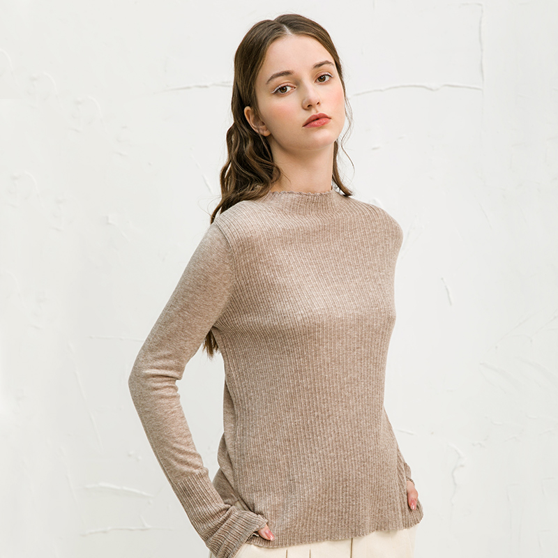 Famecoco范可儿坑条针织衫优雅秋冬季修身打底衫F218DB009