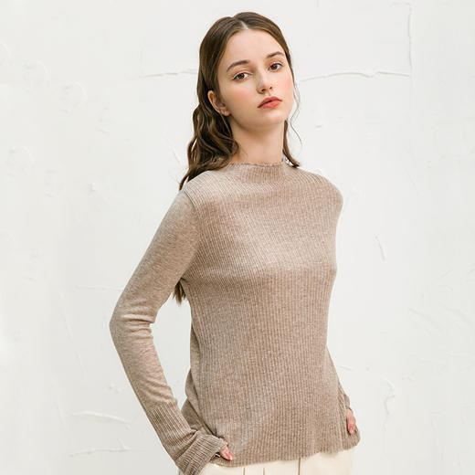Famecoco范可儿坑条针织衫优雅秋冬季修身打底衫F218DB009 商品图0