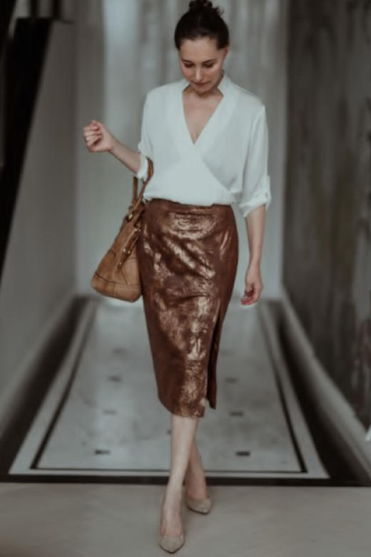 CG｜Painting Leather Pencil Skirt [金纹真皮铅笔裙] 商品图7