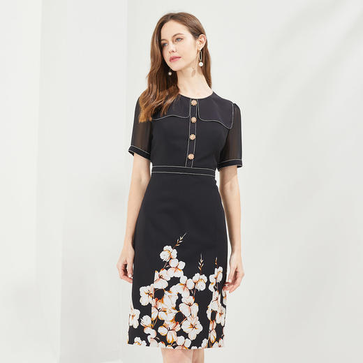 QF86C斯尔丽瑟俪2021年夏季上新短袖带钻修身定位印花连衣裙 商品图0