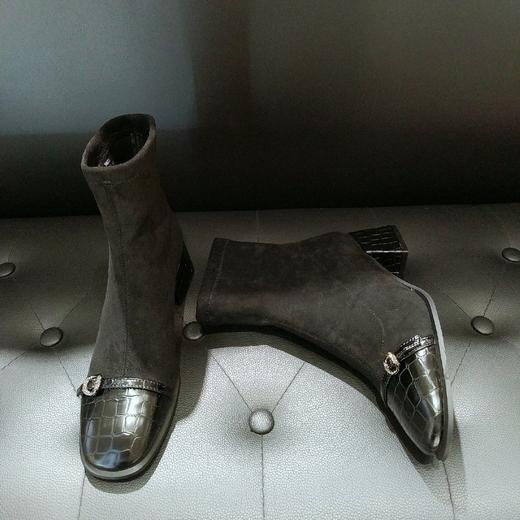 lfgj jeans BM603 新品牛皮石头纹拼接弹力布短靴 商品图3