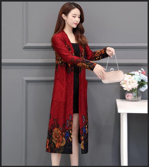 JXG-春季外套女长款过膝印花民族风外搭中老年宽松大码开衫春秋天披肩 商品图2