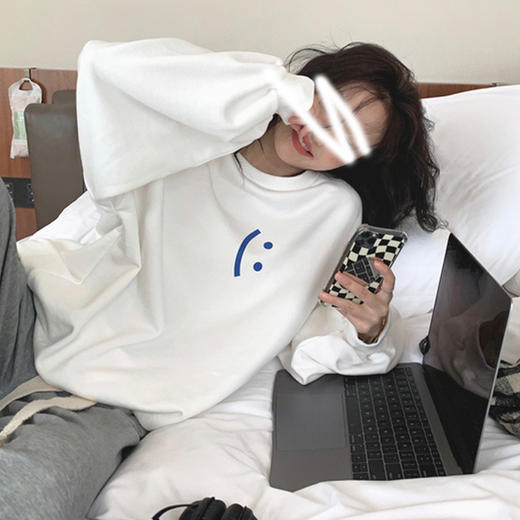 韩版圆领字母印花卫衣女秋冬薄款慵懒风宽松显瘦长袖无帽上衣七夕情人节 商品图0