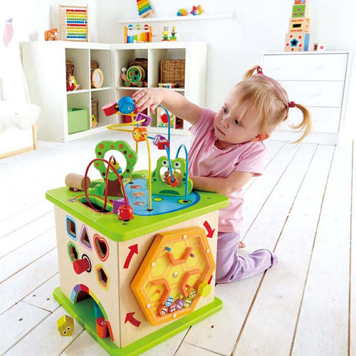 德国(Hape)儿童玩具益智玩具1-3-6岁百宝箱绕珠串珠拼搭拼插五合一开心农场游戏盒新年礼物1岁+ E1810 商品图4