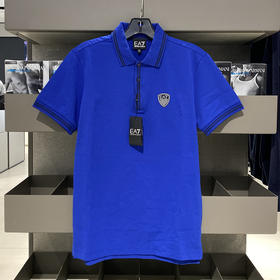 EMPORIO ARMANI 夏季男士棉质EA7系列徽章纯色商务休闲短袖POLO衫