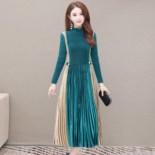 YWE  B1046时尚长袖气质优雅拼色弹力连衣裙 商品图4