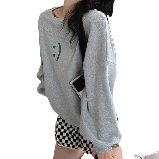 韩版圆领字母印花卫衣女秋冬薄款慵懒风宽松显瘦长袖无帽上衣七夕情人节 商品图4