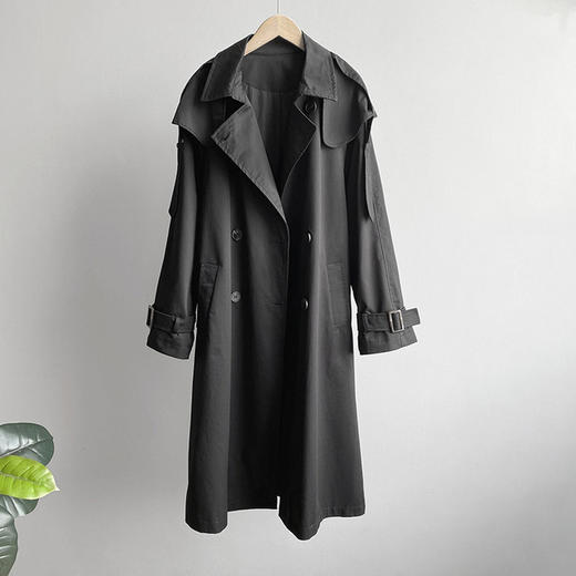 【服饰鞋包】橘芷风衣韩版女气质减龄宽松休闲纯色风衣外套中长款8677 商品图5