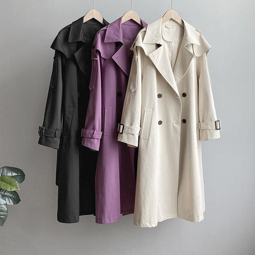 【服饰鞋包】橘芷风衣韩版女气质减龄宽松休闲纯色风衣外套中长款8677 商品图1