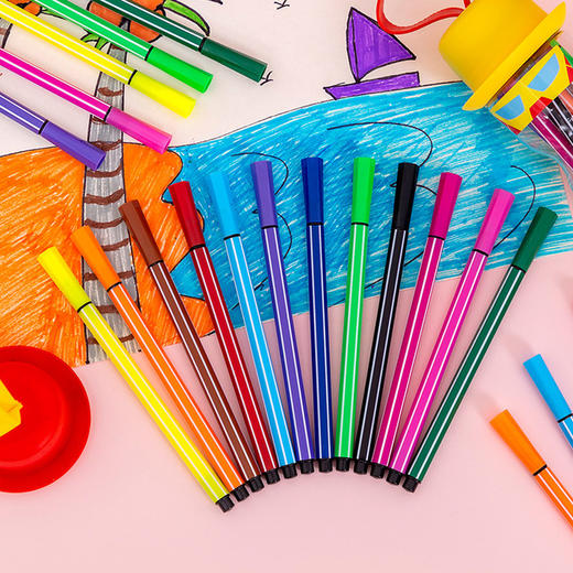 【儿童文具】水彩笔套装12色儿童彩色笔可水洗绘画笔桶装 商品图3