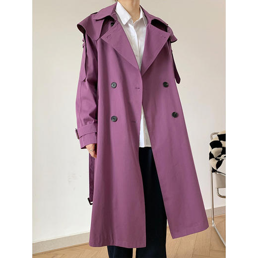 【服饰鞋包】橘芷风衣韩版女气质减龄宽松休闲纯色风衣外套中长款8677 商品图0