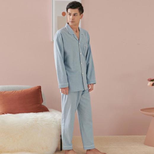 3楼 美标全棉天蓝竖条纹男士情侣款家居服 89101 商品图2
