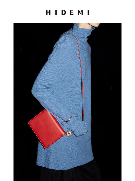 HIDEMI 美利奴羊毛雾霾蓝不对称设计感毛衣 商品图1