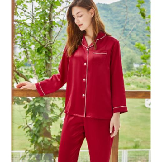 3楼 美标枣红色重磅桑蚕丝纯色长袖家居服婚庆 220326【婚礼纪】 商品图2