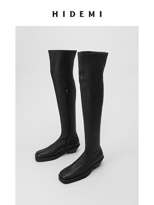 HIDEMI 弹力羊皮女鞋方头厚底过膝靴 商品图9