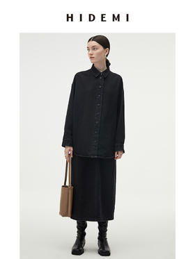 HIDEMI 炭黑色水洗厚牛仔套装 衬衫/半身裙