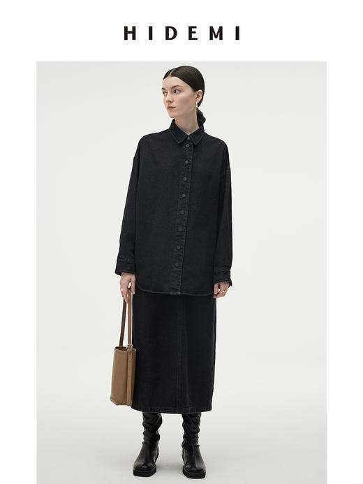 HIDEMI 炭黑色水洗厚牛仔套装 衬衫/半身裙 商品图0