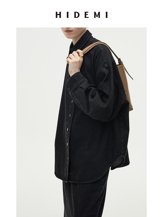 HIDEMI 炭黑色水洗厚牛仔套装 衬衫/半身裙 商品图4