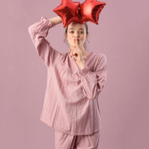 3楼 美标豆沙红双层棉纱女士可爱减龄舒适家居服83749 商品图0